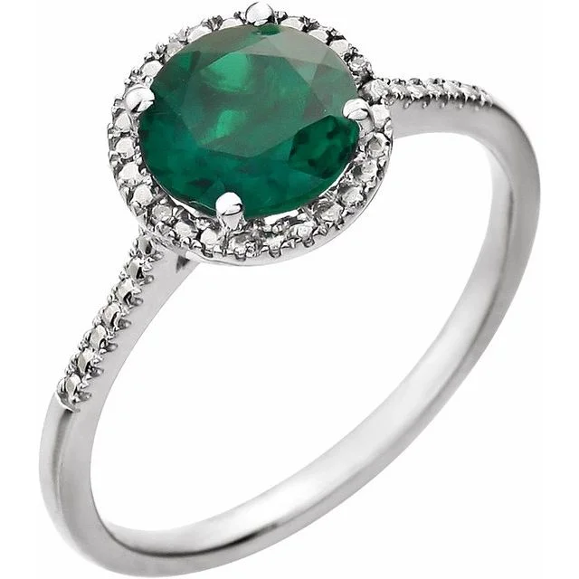 adjustable open ring for women -Sterling Silver Round Gemstone & .01 CTW Diamond Halo-Style Rings