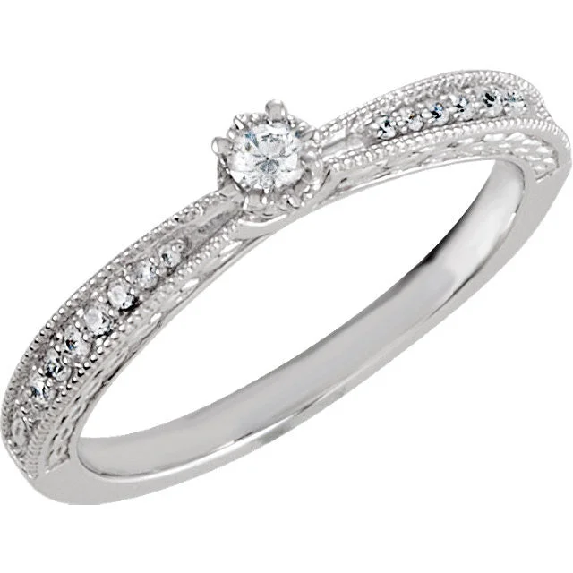 wedding band with diamonds -Sterling Silver Cubic Zirconia Vintage-Style Promise Ring