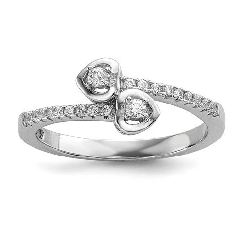 Celtic knot ring for couples -Sterling Silver CZ Brilliant Embers Double Hearts Two-Stone Ring