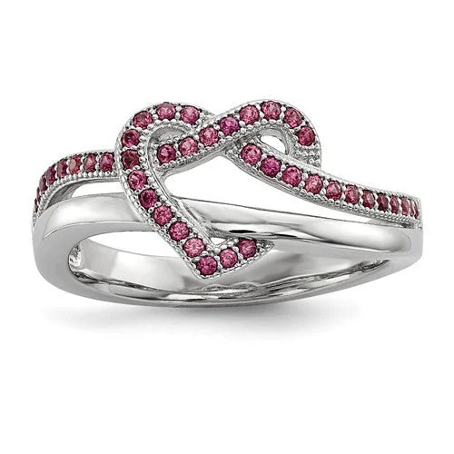 custom initial letter ring -Sterling Silver & CZ Brilliant Embers Pink Heart Knot Ring