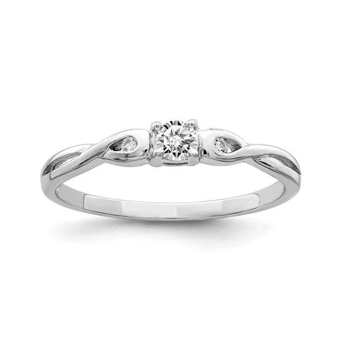 polished platinum ring -Sterling Silver CZ Round Infinity Side Accented Ring