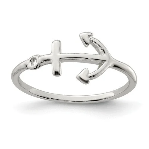 promise ring for girlfriend -Sterling Silver Sideways Petite Anchor Ring