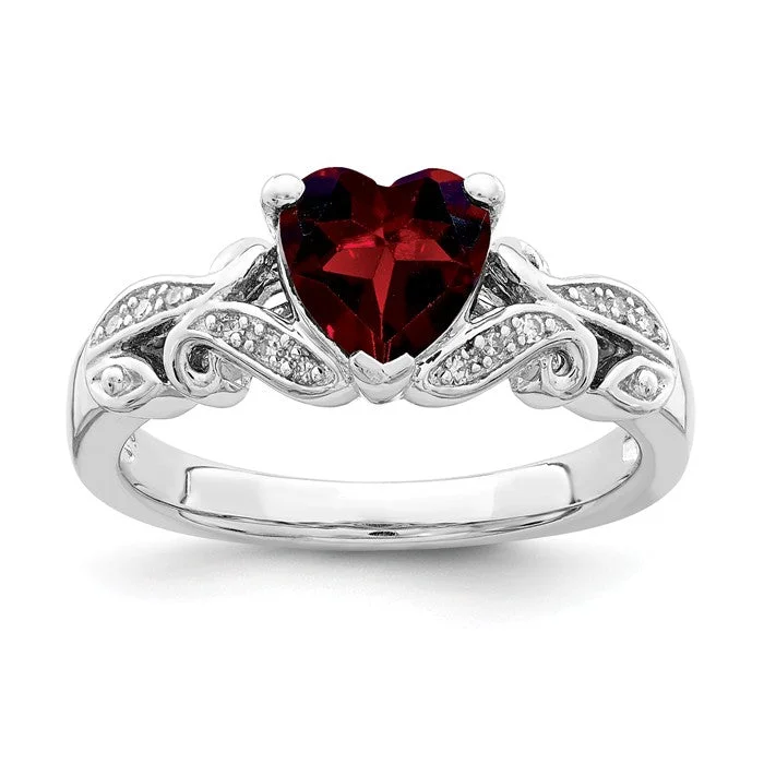 rose gold plated ring -Sterling Silver Genuine Diamond And Garnet Heart Ring