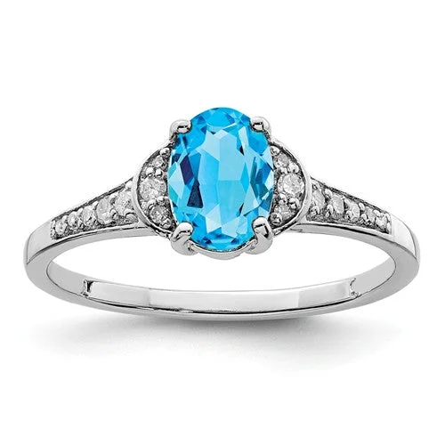 stainless steel ring for men -Sterling Silver Diamond & Genuine Oval Blue Topaz Ring