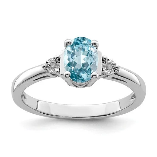 emerald cut diamond ring -Sterling Silver Diamond & Light Blue Topaz Ring