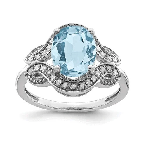 heart shaped promise ring -Sterling Silver Diamond & Light Swiss Blue Topaz Ring