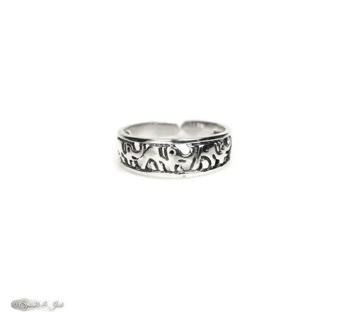 geometric art deco ring -Sterling Silver Elephant Parade Toe Ring