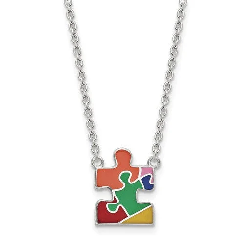 celestial star necklace for women -Sterling Silver Enameled Autism Puzzle Piece Necklace