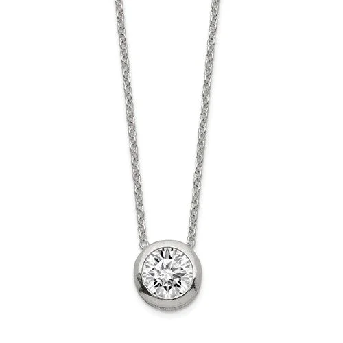 bar pendant necklace for men -Sterling Silver Floating CZ Pendant Necklace