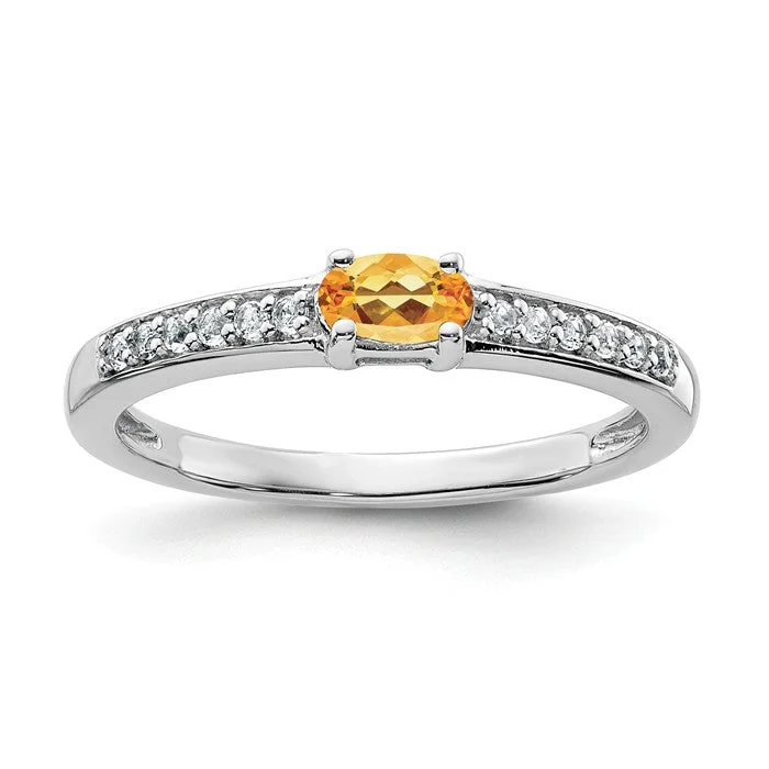 unique handmade ring -Sterling Silver Horizontal Oval Citrine And White Topaz Ring