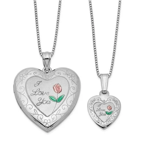 knot charm necklace -Sterling Silver 'I Love You' Rose Heart Mother & Daughter Locket Set