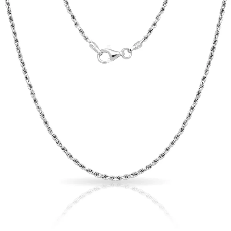 sterling silver heart necklace -Sterling Silver Italian 2mm Rhodium-plated Diamond-cut Rope Chain Necklace (16'-30") - White