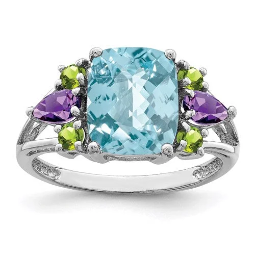 Celtic knot ring for couples -Sterling Silver Ant. Cushion Swiss Blue Topaz, Amethyst & Peridot Ring