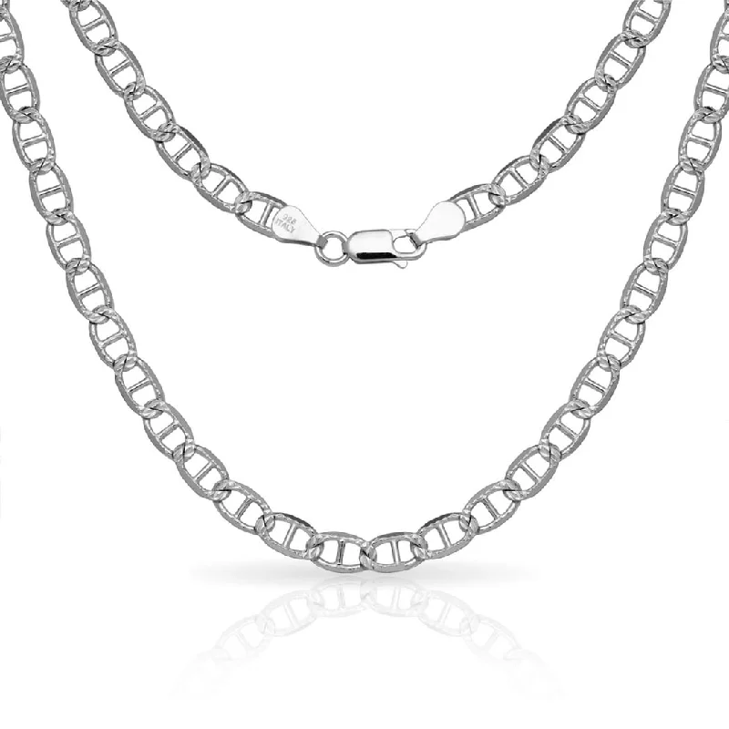 diamond solitaire necklace -Sterling Silver Men's Italian 6mm Pave Mariner Chain Necklace (18'-30") - White