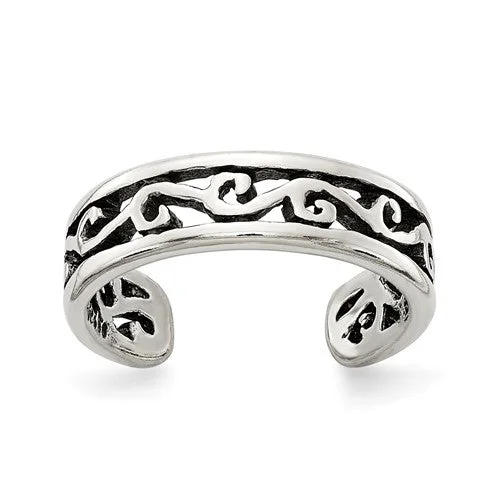 evil eye protection ring -Sterling Silver Open Filigree Antiqued Toe Ring