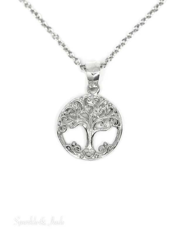 simple chain necklace for women -Sterling Silver Openwork Tree of Life Pendant Necklace