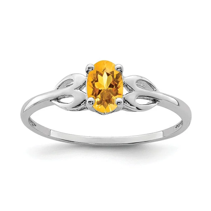 three stone engagement ring -Sterling Silver Oval Citrine Heart Design November Birthstone Ring