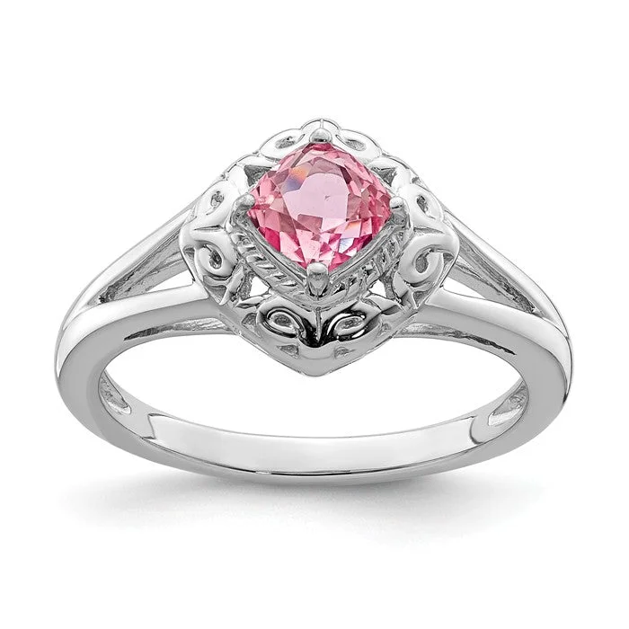 wood inlay ring for men -Sterling Silver Genuine Cushion Pink Tourmaline Filigree Ring