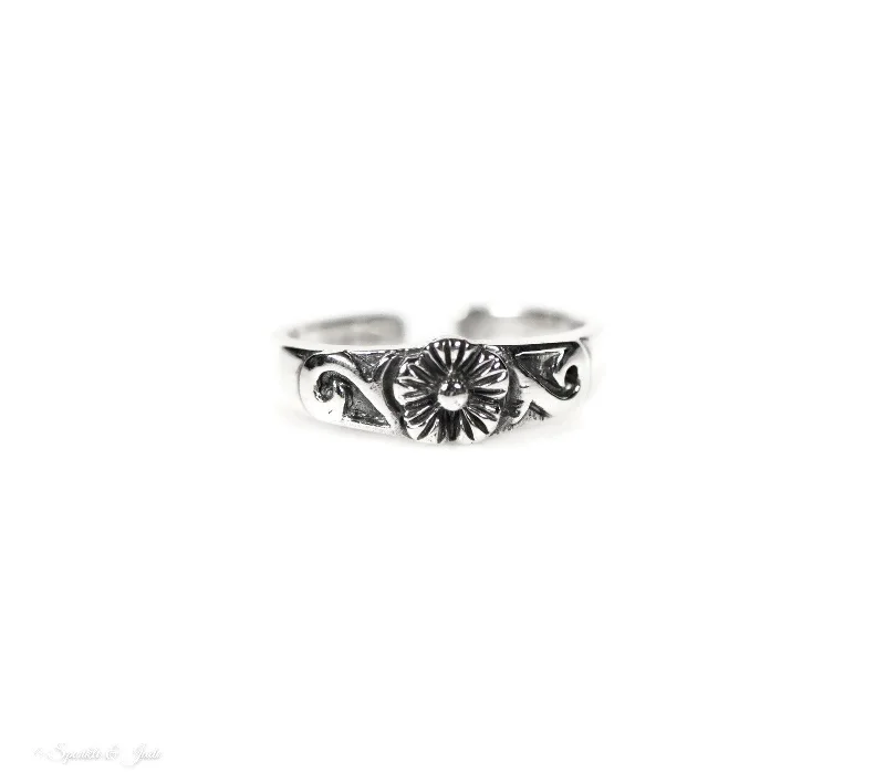 romantic heart charm ring -Sterling Silver Plumeria Flower Swirl Toe Ring