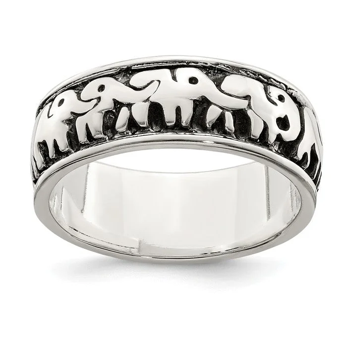 organic shape handmade ring -Sterling Silver Polished And Antiqued Elephant Family Parade Ring