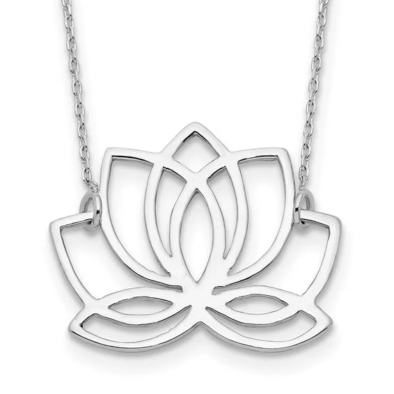 unique gemstone crystal necklace -Sterling Silver Openwork Lotus Flower Pendant 18 Inch Necklace