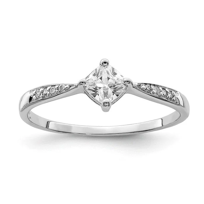 filigree detailed engagement ring -Sterling Silver Princess Dia Square CZ Ring