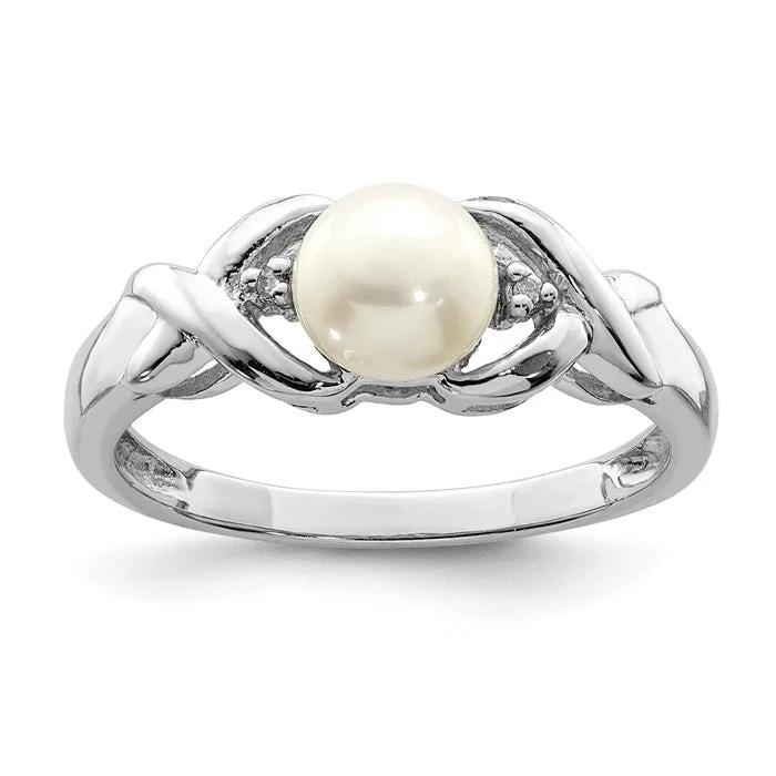 promise ring for girlfriend -Sterling Silver Freshwater Cultured Pearl & Diamond Ring