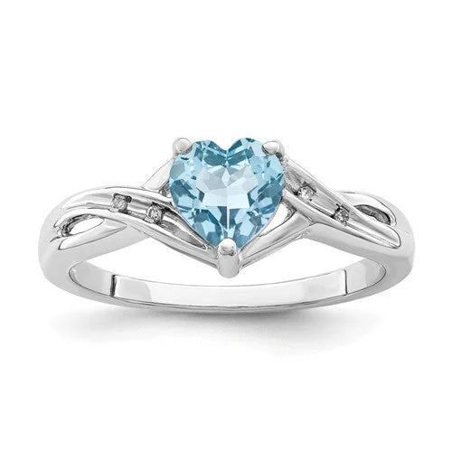 sapphire engagement ring -Sterling Silver Diamond & Light Swiss Blue Topaz Heart Ring