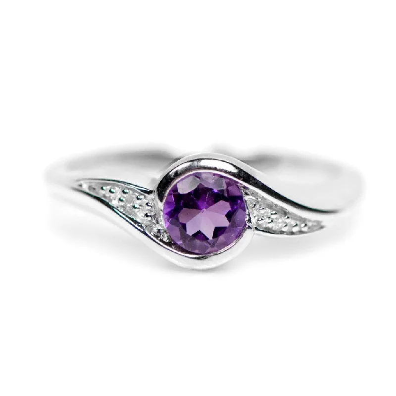 promise ring for girlfriend -Sterling Silver Round Amethyst and Diamond Ring