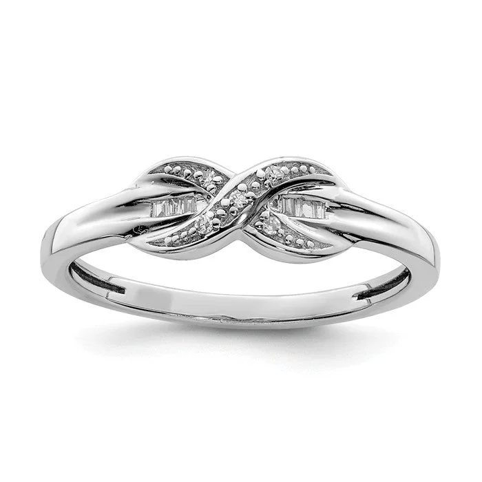 alternative black wedding ring -Sterling Silver Diamond Infinity Crossover & Baguette Ring