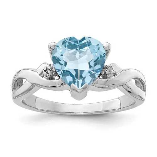 custom initial letter ring -Sterling Silver Light Swiss Blue Topaz Heart & Diamond Ring