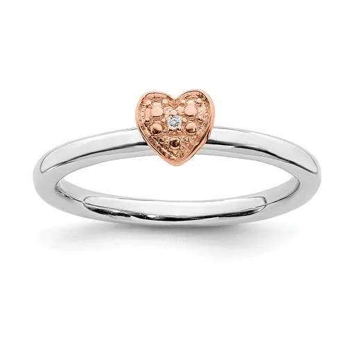 hexagon shape ring -Sterling Silver Rose Gold-Plated Stackable Expressions Diamond Heart Ring