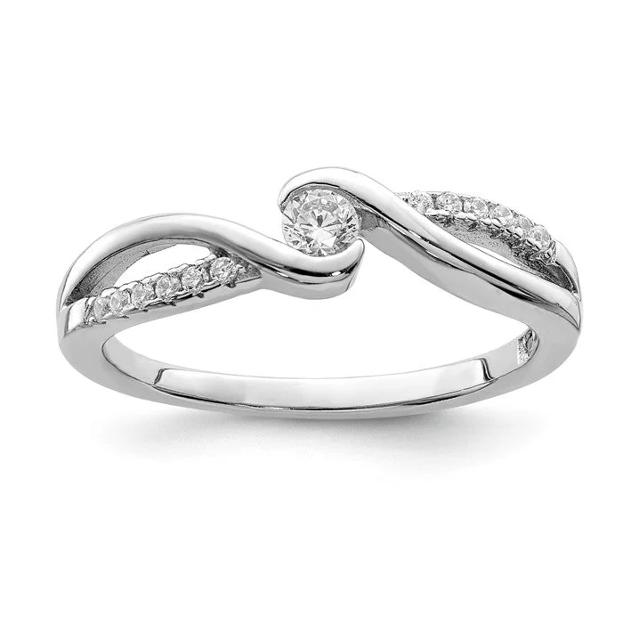 cubic zirconia solitaire ring -Sterling Silver Round CZ Infinity Inspired Ring