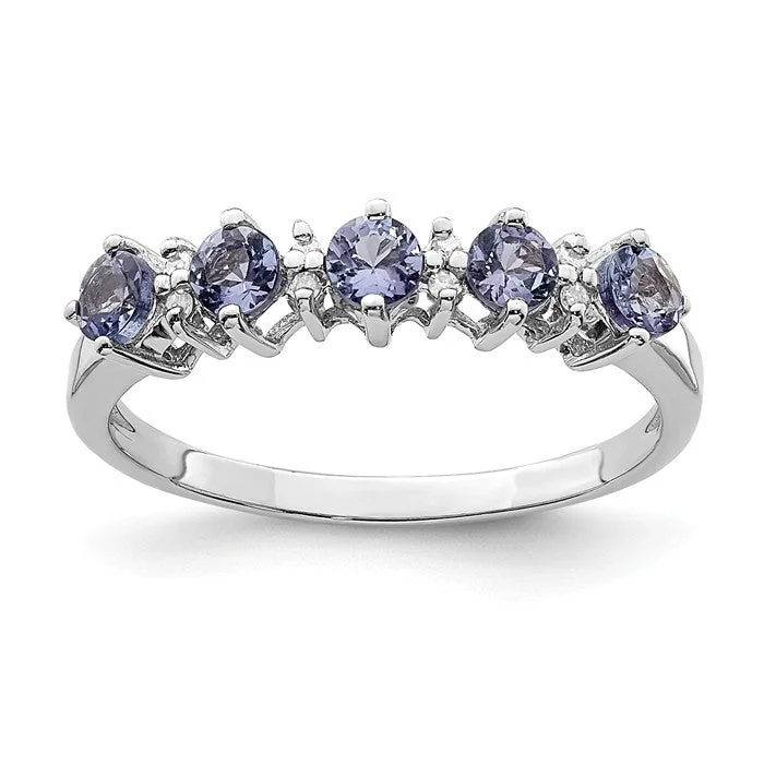 cubic zirconia eternity band -Sterling Silver Round Genuine Tanzanite And Diamond Ring