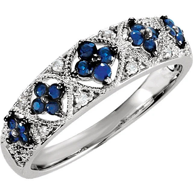 filigree detailed engagement ring -Sterling Silver Genuine Blue Sapphire & .05 CTW Diamond Ring