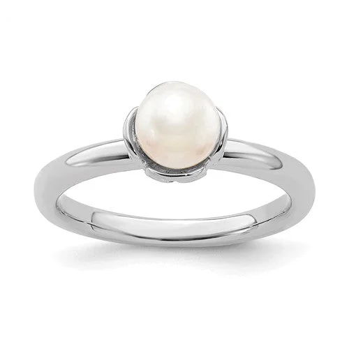 wedding band with diamonds -Sterling Silver Stack Expressions White FW Cultured Pearl Ring