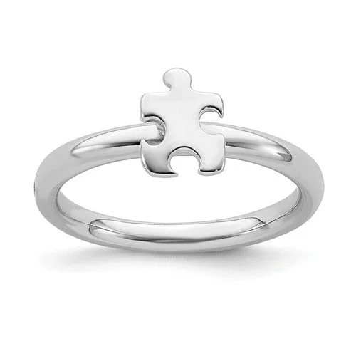 romantic heart charm ring -Sterling Silver Stackable Expressions Autism Awareness Puzzle Piece Ring