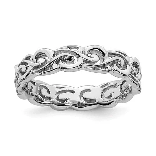 silver ring for women -Sterling Silver Stackable Expressions 4.5mm Openwork Carved Ring