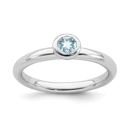 blue topaz cocktail ring -Sterling Silver Stackable Expressions 4mm Round Low Set Light Aquamarine Ring