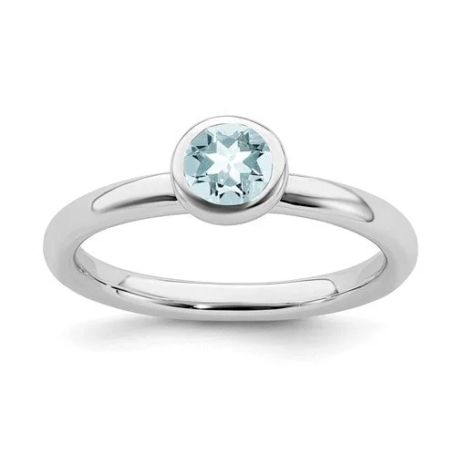 minimalist dainty ring -Sterling Silver Stackable Expressions 5mm Round Low Set Light Aquamarine Ring