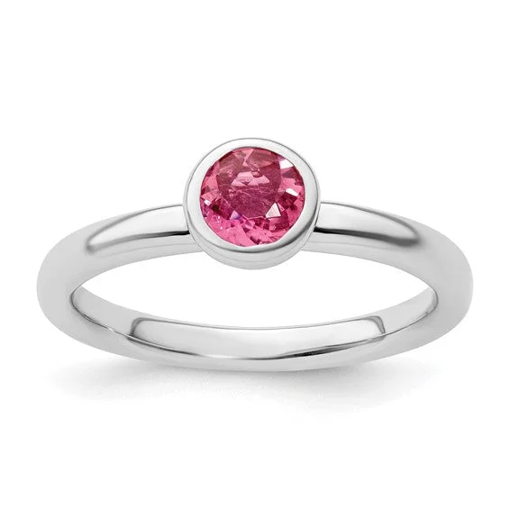 stylish spinner ring -Sterling Silver Stackable Expressions 5mm Round Low Set Pink Tourmaline Ring