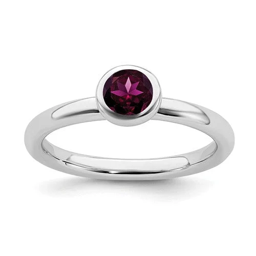 three stone engagement ring -Sterling Silver Stackable Expressions 5mm Round Low Set Rhodolite Garnet Ring