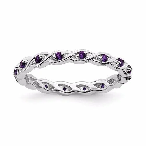 wood inlay ring for men -Sterling Silver Stackable Expressions Amethyst Twist Eternity Ring