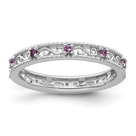 stackable rings for her -Sterling Silver Stackable Expressions Amethyst Filigree Ring