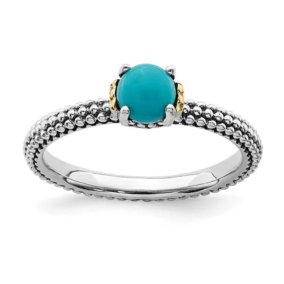 trendy knuckle ring -Sterling Silver Stackable Expressions Antiqued & 14k Gold Turquoise Ring