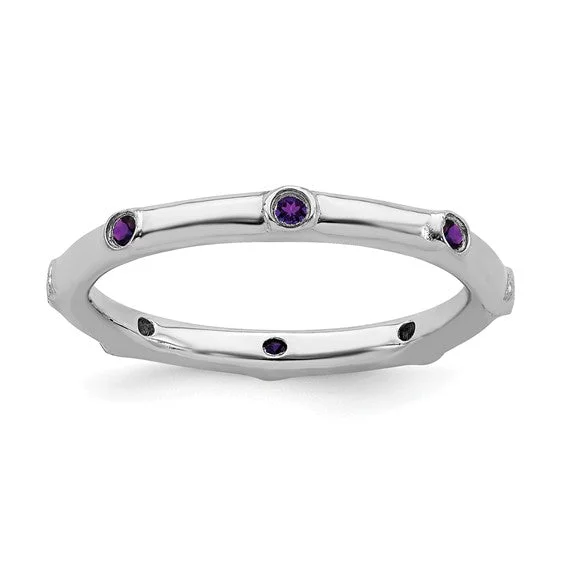 amethyst stone ring -Sterling Silver Stackable Expressions Bezel Set Amethyst Ring