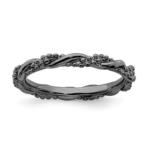 vintage style ring for women -Sterling Silver Stackable Expressions Black Plated Twist Ring