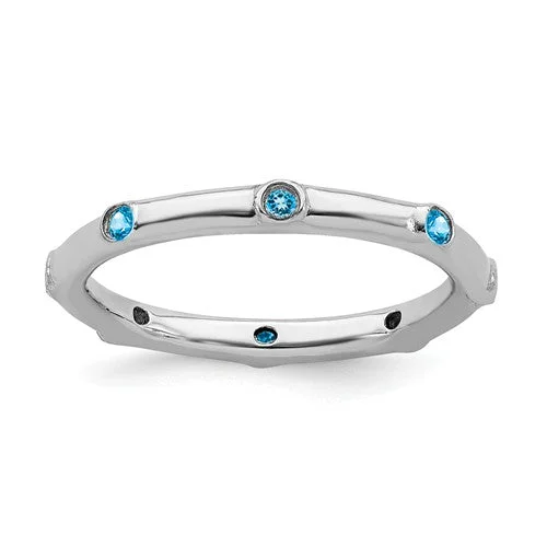 designer gemstone cocktail ring -Sterling Silver Stackable Expressions Blue Topaz Ring