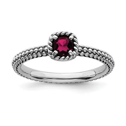 polished platinum ring -Sterling Silver Stackable Expressions Cushion Cut Ruby Ring