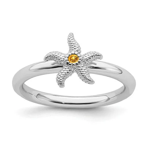 zodiac sign ring -Sterling Silver Stackable Expressions Citrine Starfish Ring